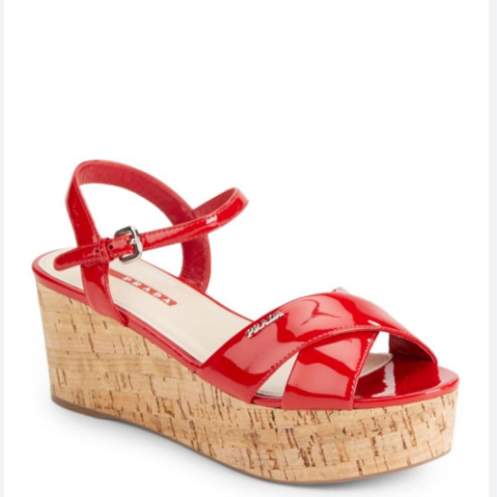 PRADA Red Wedge Sandals Sz 38.5 (8.5) Women’s